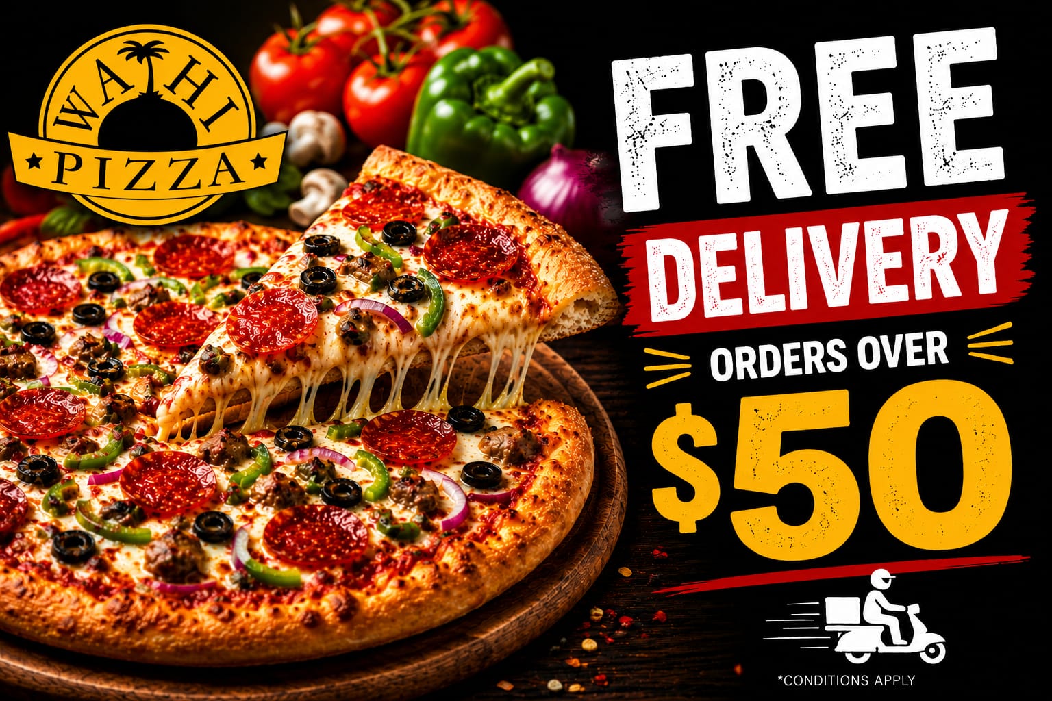 Free Delivery Order Over $50 from Waihi Pizza