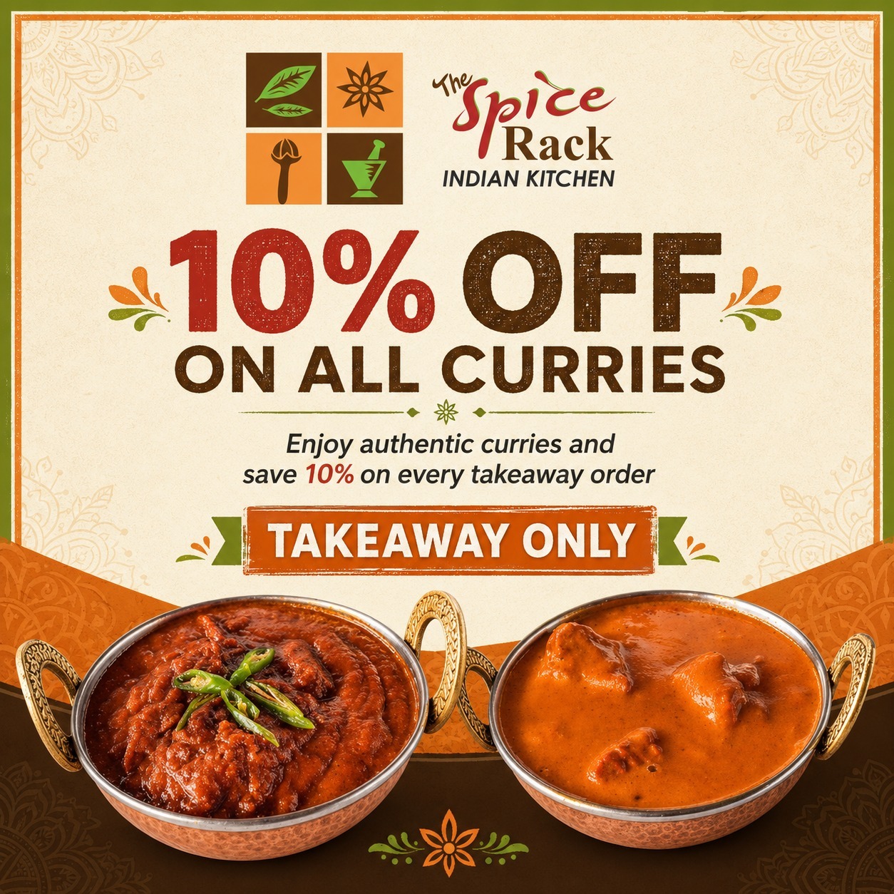 10% Off All Curries excluding chef special