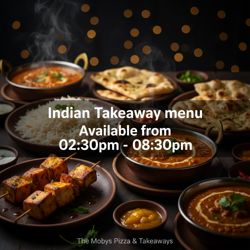 Indian Takeaway Menu Available from 2:30 PM to 8:30 PM (Tuesday-Sunday)
