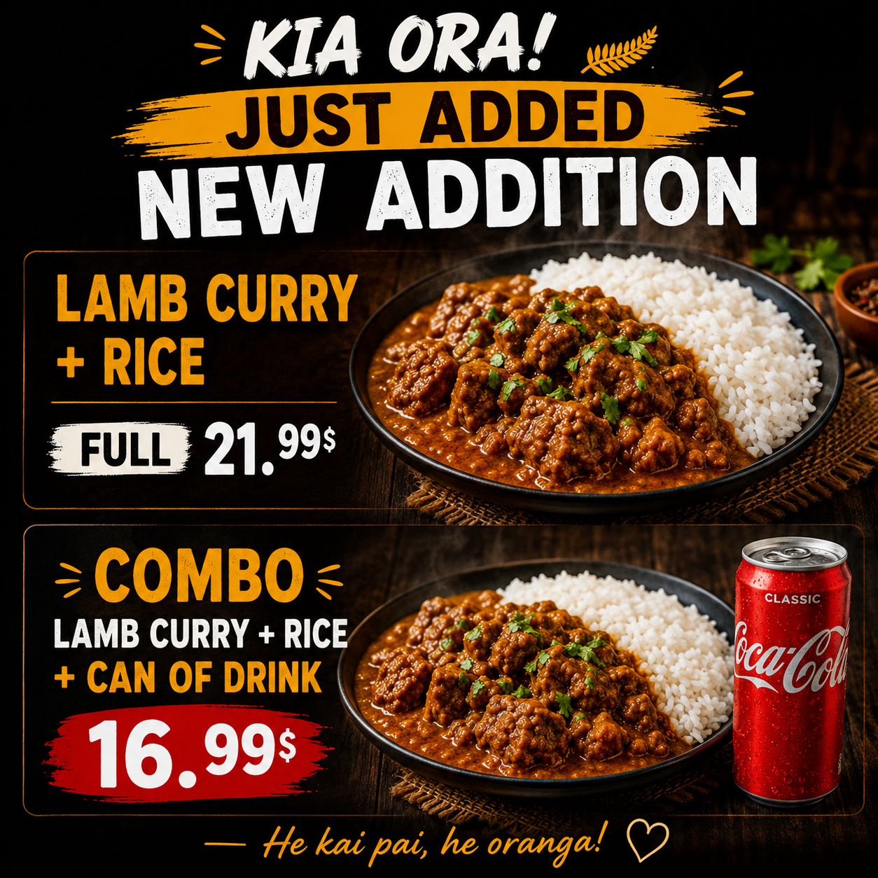 New Addition — Try Our Delicious Curry Lamb Combos Today!