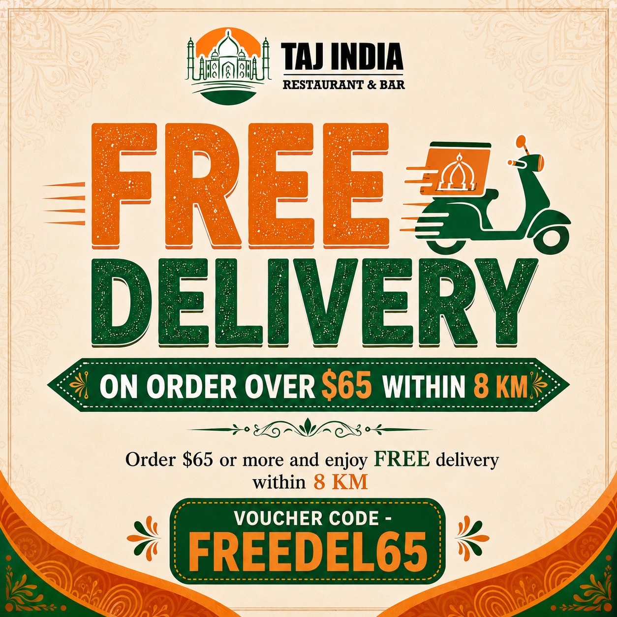Free Delivery over $65 within 8 KM 